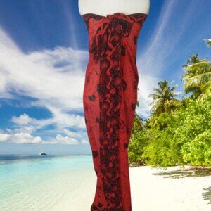 Anne Cole collection sarong roses print  red and black pool beach Cover up